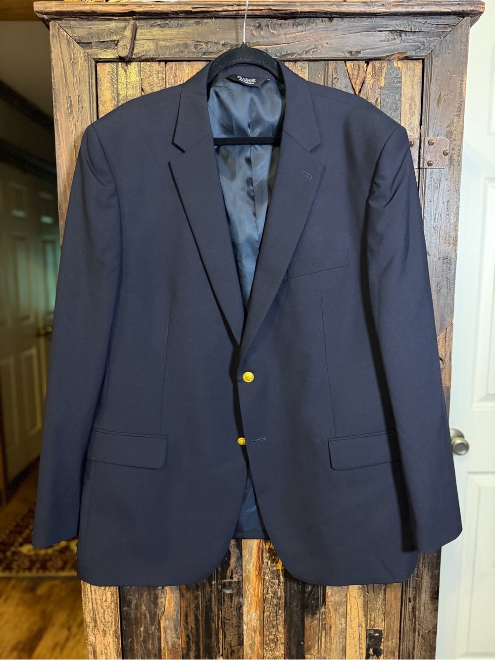 Jos A Bank Navy Blue Blazer Sport Coat 46 Long 100% Wool Traditional Fit